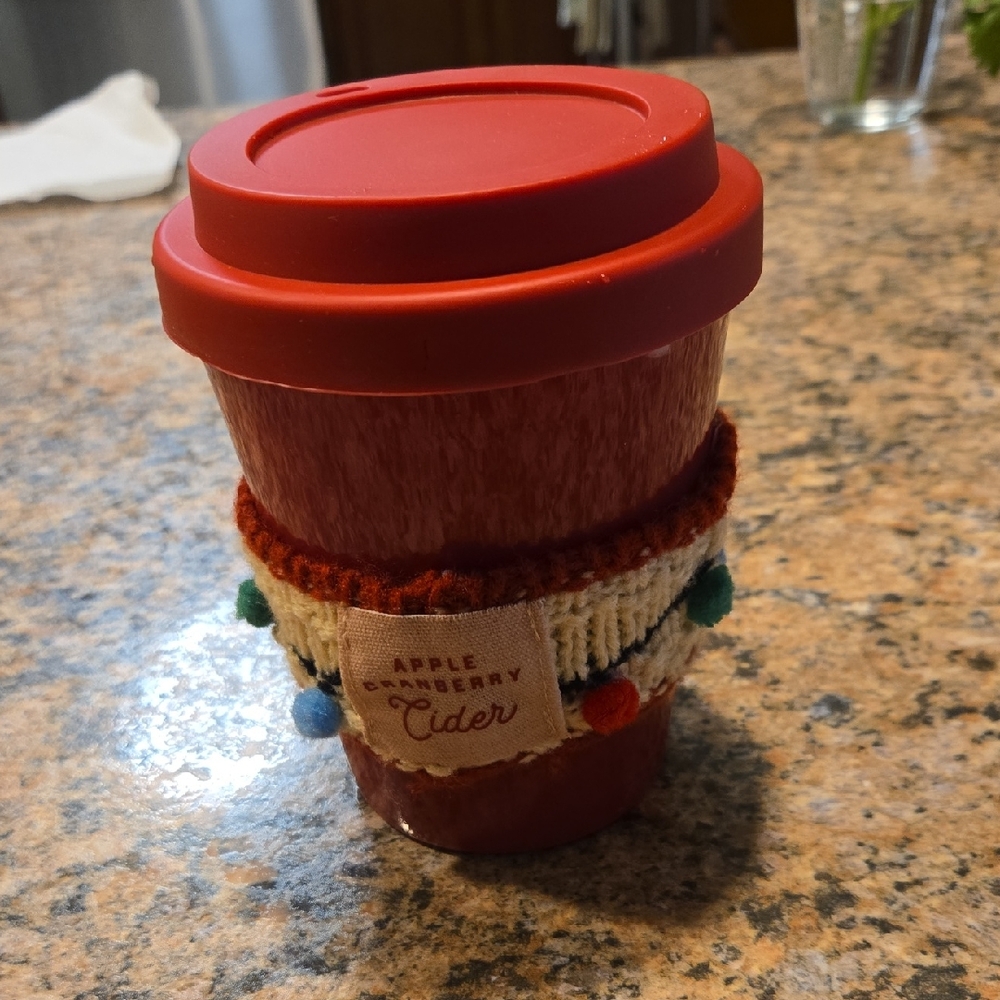 Red Mug Candle with Festive Sleeve